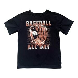 Place black cotton Baseball All Day T-Shirt Small round neck short sleeve